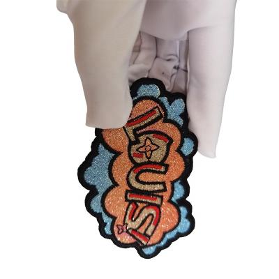 China Sustainable Fashion Garment Custom Embroidery Patches Apparel Iron On Embroidery Patch Chenille Letters Patches Applique for sale