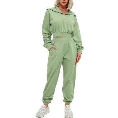 China Breathable 2 Pieces Zippered Causal Outfits Hoodie Sweatshirt Tracksuit Women Hoodie Set And Long Pants Jogger for sale