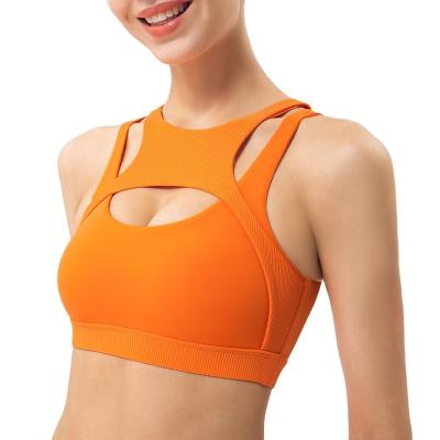 China Breathable Women Sports Bra Crop Tops Cavity Soft Ribbed Gym Top Sexy Sport Wear Active Bras for sale