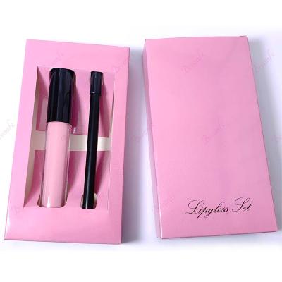 China Long Lasting Organic Gift Box Custom Cosmetics Nude Rose Logo Private Label Lip Liner and Lip Gloss Set for sale