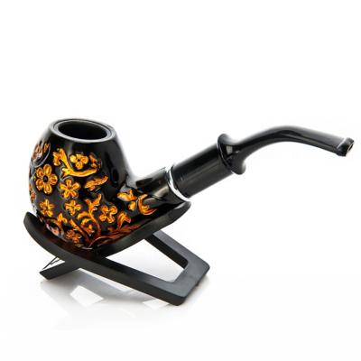 China Wholesale Smoking Tobacco Pipe EKJ-5519 Flower Pattern Smoking Pipe Tobacco Resin Wood Traditional Gold Carved Wooden Pipe for sale