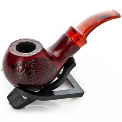 China EKJ-8024 Dull Red Short Flowers Carved Solid Wood Smoking Pipes Wholesale Solid Wood Tobacco Pipes for sale