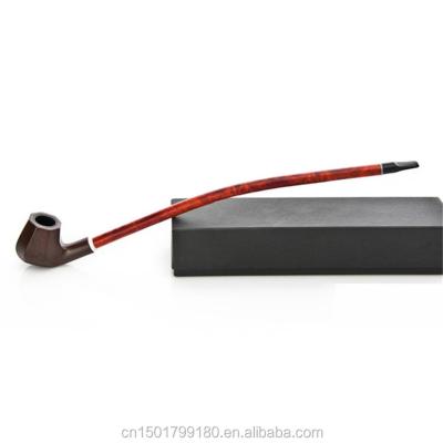 China EKJ 5515L Long Wooden Resin Pipe Smoking Pipe Brown Color With Gift Box Pipe For Herb Tobacco for sale