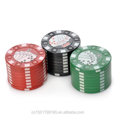 China 3 Piece Metal Poker Chip Style Metal Zinc Alloy Herb Grinder 42mm Multi Colors Weed Smoking Grinder for sale