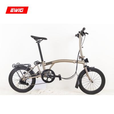 China New Design EWIG Carbon Steel 16 Inch Folding Bike 6 Speed ​​Aluminum Alloy Carbon Steel V Fork Brake MINI City Road Folding Bicycle For Adult for sale