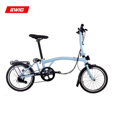 China EWIG Carbon Steel Factory Price 16 Inch Folding Bike 6 Speed ​​V Brake Carbon Steel MINI City Road Folding Bicycle Fork For Women for sale