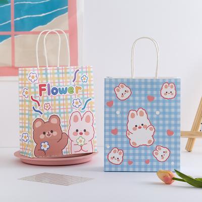 China Custom Logo Eco Friendly Gift Bag INS Rabbit Gift Bag Cartoon Bear Packaging Cute Pink Paper Bag Custom Eco Friendly Gift Bag for sale