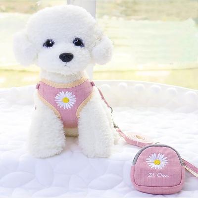 China Custom Wholesale Pet Supplies High Quality Creative Embroidery Dog Leash Trunk Strap Pet Collar Small Dog Harness for sale