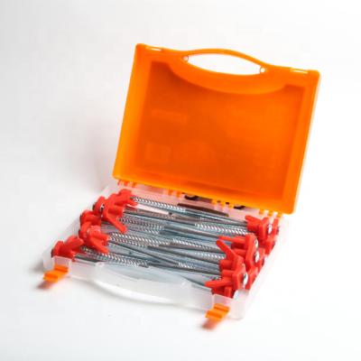 China Factory supply high quality durable screw tent peg tent stake with plastic storage box for outdoor camping for sale