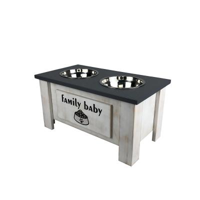 China Non-automatic Manufacturer wholesale stainless steel dog cat bowls with wooden stand custom logo pet feeder for sale