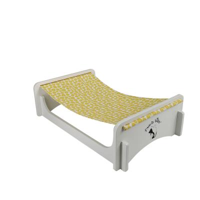 China Sustainable Wooden cat bed wooden hammock hanging cat cradle with fabric pet hammock for sale