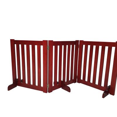 China Sustainable Three Panel Wooden brown color Fence Pet Barrier Freestanding Dog Gate pet fence for sale