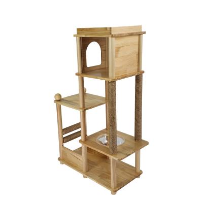 China Sustainable Manufacturer wholesale wooden cat tree with scratch brush cat climber for sale