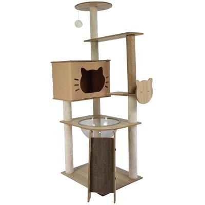 China Sustainable Manufacturer wholesale sisal stable wood scratcher cat tree house for sale