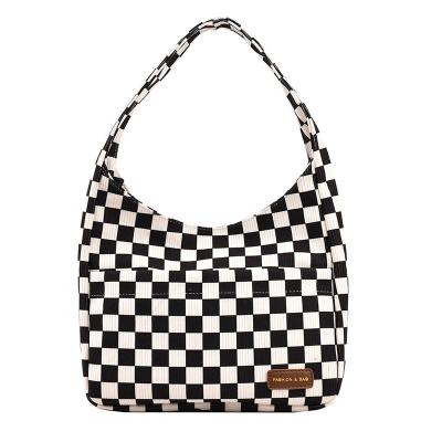 China Square Lattice Preppy Daily Wide Shoulder Bag Canvas College Students Portable Single Shoulder Bag 2022 NEW for sale