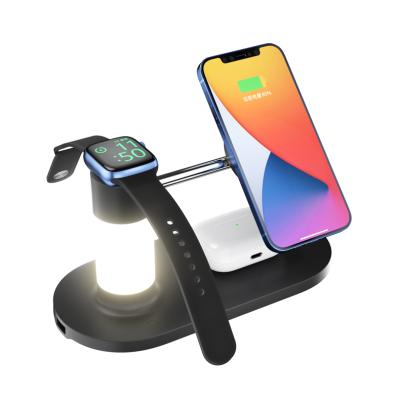 China Magnet 3 in 1 Wireless Charger Q6 Wireless Charger Station nilght Stand Station with Led 10w 15w Qi Light Multiple Magnet 3 in 1 Wireless Charger Station for sale