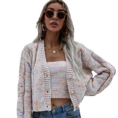 China Anti-wrinkle ladies sweater 2021 new women's knitwear loose short striped ladies knitting cardigan sweater tops for sale