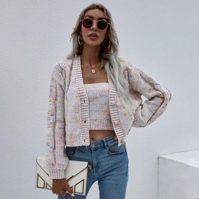 China New Fashion Knitted Stylish Loose Two-Piece Anti-Shrink Cardigan Jacket Young Girl Sweater for sale