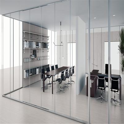 China Modern Double Glass Partition Office Divider Glass Partition Wall With Shutter And Blinds for sale