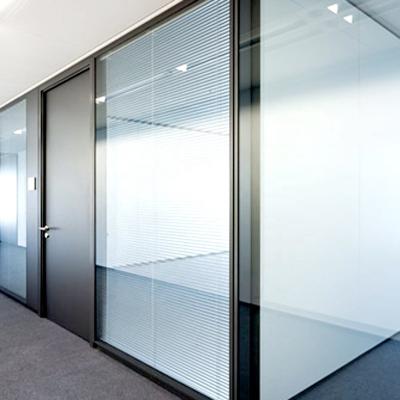 China Solid Soundproof Partition Contemporary Office Partition Wall Metal Plate Full View Transparent Glass Partition for sale