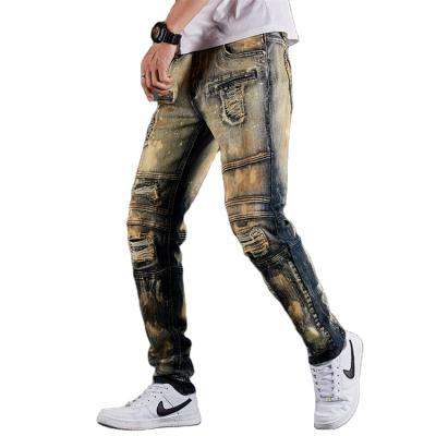 China Retro Hole Self-cultivation Trend Riding Motorcycle Men's Breathable Jeans Suitable For Outdoors for sale