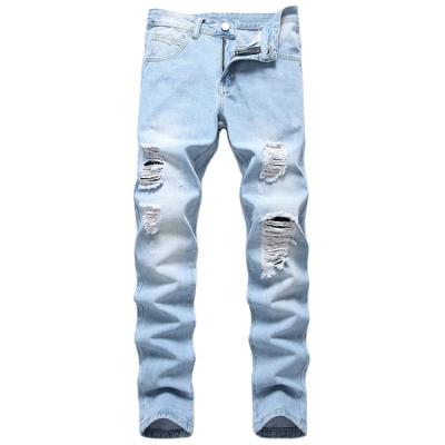 China Professionally Designed Breathable Destructive Stretch Ripped Straight-Leg Skinny Jeans For Men for sale