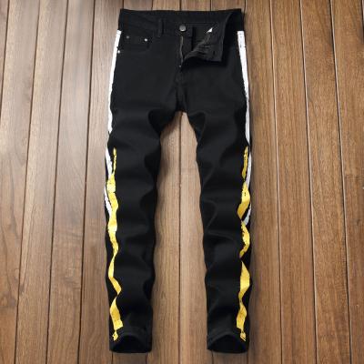 China Low Price Breathable Mens Tapered Skinny Cargo Jeans Side Stripe Jeans Man for sale