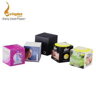 China Small square box ultra soft advertising facial tissue with custom logo for sale