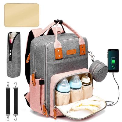 China With USB Multifunctional Unisex And Stylish Waterproof Diaper Bag Backpack Baby Diaper Changing Bags Travel Backpack With Changing Pad for sale