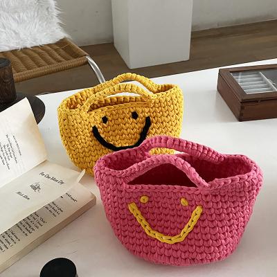 China Lady Drop SHIPPING cute handmade woven cotton knitted mini small woven clutch bucket bag smile handbag by miley FOR women lady girl for sale