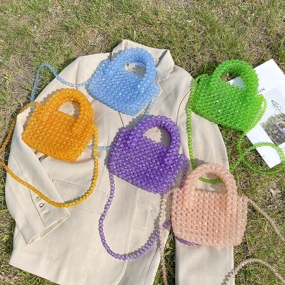 China Lady Diy Hand Woven Colorful Beads Bag Women Bag Transparent Crystal Beaded Handbag for sale