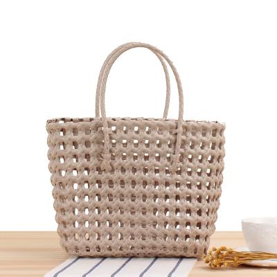 China Vintage Summer Beach Travel Plastic Tote Women's Handmade Straw Bags Woven Basket Handbag Storage Christmas Gift Bag for sale