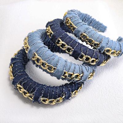 China Wide Wide Blue Cloth Fabric Lattice Band Sponge Denim Denim Hair Headbands Sponge Denim Headbands For Hair Accessories for sale