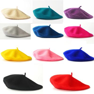 China Custom Character Logo High Quality Elegant Flat Top Plain Ditch Wool Ladies Berets Hat For Women Berets for sale