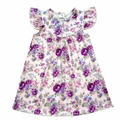 China RTS good quality girl flutter dress breathable boutique kids clothing milk silk fabric children dress floral print baby summer dress for sale