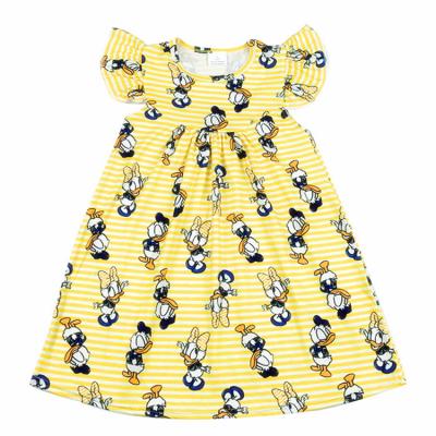 China Good quality breathable girl flutter dress boutique kids clothing milk silk fabric children dress animal print baby summer dress RTS for sale