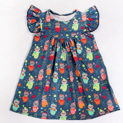 China Girl Flutter Dresses Boutique Breathable Cute Kids Dress Good Quality Kids Dress Milk Silk Fabric Baby Summer RTS Dress for sale