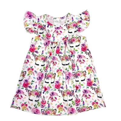 China Boutique Breathable Cute Kids Clothing Good Quality Girl Dresses Flower Print Children Dress Milk Silk Fabric Baby Summer RTS Dress for sale