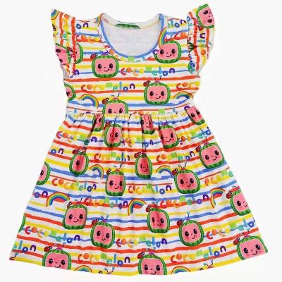 China Boutique children's clothing good quality breathable girl dresses animal print children dress milk silk fabric baby summer RTS dress for sale