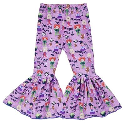 China Low moq viable milk wholesale toddler girls bell bottom baby silk sunflower icing leggings for sale