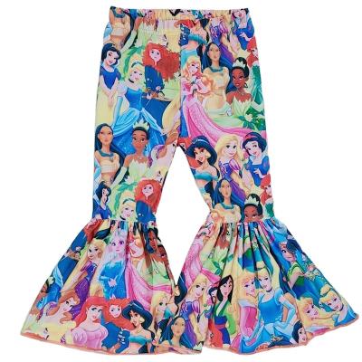 China Low moq viable milk wholesale toddler girls bell bottom baby silk sunflower icing leggings for sale