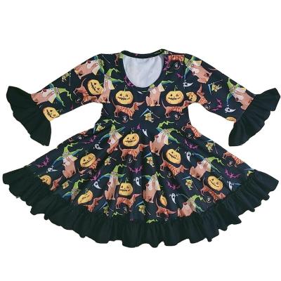 China Autumn Halloween Girls Fashion Print Breathable Lace Stitching Spin Dress for sale