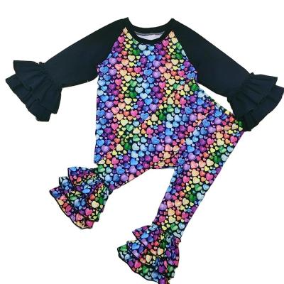 China Comfortable Breathble Valentine Long Sleeve Baby Clothes Set Matching Outfit Girls Clothing Kids Fall Set for sale