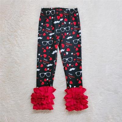 China Sustainable Custom Valentine Design Kids Leggings High Quality Babies Milk Silk Fabric Ruffle Pants Icing Leggings for sale