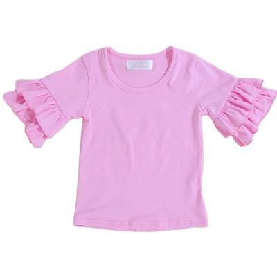 China 2019 Spring Viable Children's European Solid Sleeve New Foreign Trade and American Top Girls Cotton Elastic T-shirts Long Lace for sale