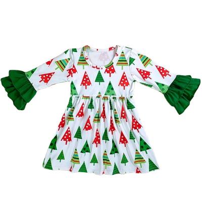 China Breathable Hot Sale Red White Long Sleeve Ruffle Cute Stiped Christmas Baby Dress for sale