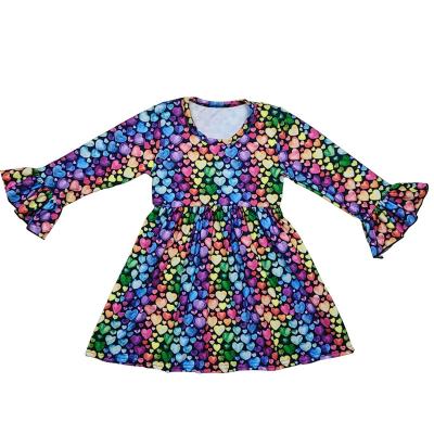 China Valentine's Day Breathable Popular Love Printing Long Sleeve Flared Sleeve Ruffle Dress for sale