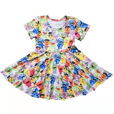 China Anti-wrinkle summer baby cotton children's clothing milk pirouette dress baby girl cartoon print princess dress silk children's clothing for sale