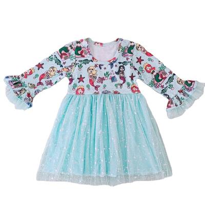 China Boutique Breathable Wholesale Pumpkin Printed 3 Year Old Bell Long Sleeve Girl's Cute Halloween Dress Kids Clothes for sale