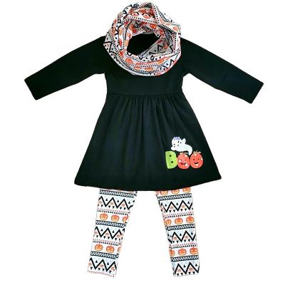 China European and American girls comfortable Pumpkin Breathble set Halloween long sleeves + pants + scarves spring and wh autumn cotton children's costumes for sale